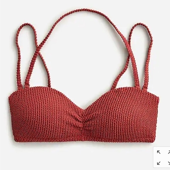 J. Crew Chi Terra Cotta Scrunchie sweetheart bikini top & Black Hipster Bottoms - Picture 2 of 16